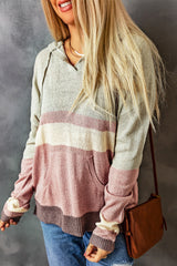 Color Block Drawstring Side Slit Hooded Sweater - SHE BADDY© ONLINE WOMEN FASHION & CLOTHING STORE