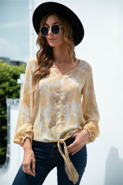 Tie-Dye Tied Balloon Sleeve Blouse - SHE BADDY© ONLINE WOMEN FASHION & CLOTHING STORE