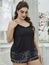 Plus Size Lace Trim Scoop Neck Cami and Printed Shorts Pajama Set - SHE BADDY© ONLINE WOMEN FASHION & CLOTHING STORE