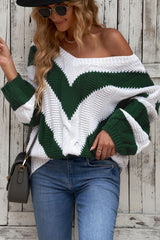 Chevron Cable-Knit V-Neck Tunic Sweater - SHE BADDY© ONLINE WOMEN FASHION & CLOTHING STORE