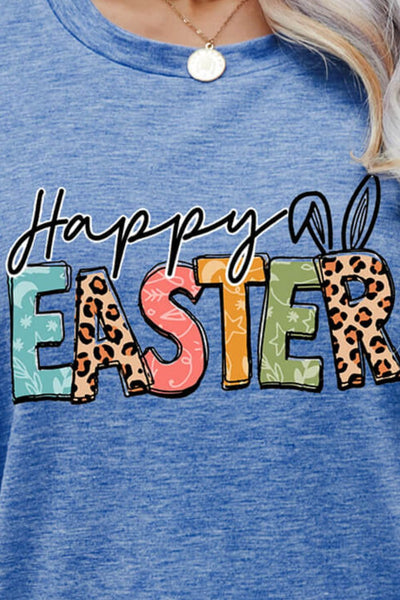 HAPPY EASTER Graphic Round Neck Tee Shirt - SHE BADDY© ONLINE WOMEN FASHION & CLOTHING STORE