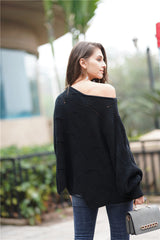 Openwork Boat Neck Sweater with Scalloped Hem - SHE BADDY© ONLINE WOMEN FASHION & CLOTHING STORE