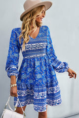 Bohemian V-Neck Balloon Sleeve Dress - SHE BADDY© ONLINE WOMEN FASHION & CLOTHING STORE