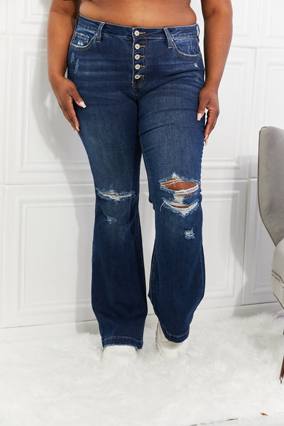 Kancan Full Size Reese Midrise Button Fly Flare Jeans - SHE BADDY© ONLINE WOMEN FASHION & CLOTHING STORE