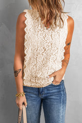 Scalloped V-Neck Lace Tank - SHE BADDY© ONLINE WOMEN FASHION & CLOTHING STORE