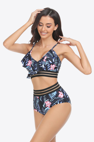 Ruffled Plunge Bikini Set - SHE BADDY© ONLINE WOMEN FASHION & CLOTHING STORE