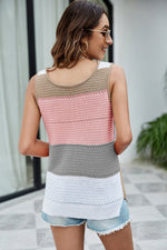 Color Block Slit Knit Tank - SHE BADDY© ONLINE WOMEN FASHION & CLOTHING STORE