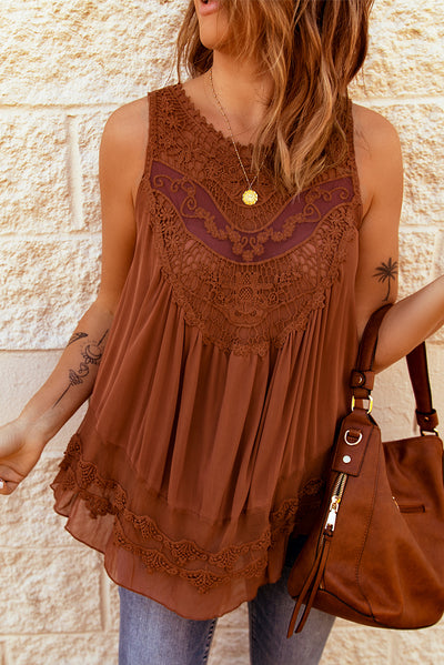 Lace Detail Button Back Sleeveless Top - SHE BADDY© ONLINE WOMEN FASHION & CLOTHING STORE