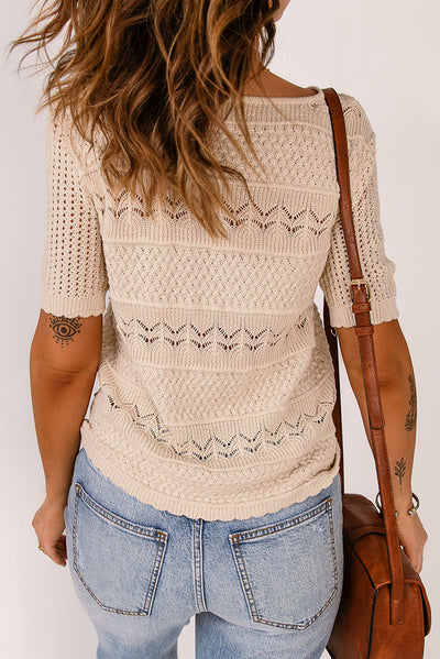 Short Sleeve Openwork Knit Sweater - SHE BADDY© ONLINE WOMEN FASHION & CLOTHING STORE