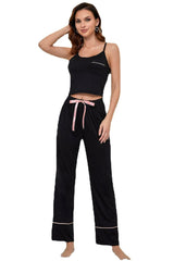 Contrast Trim Cropped Cami and Pants Loungewear Set - SHE BADDY© ONLINE WOMEN FASHION & CLOTHING STORE