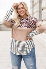 Plus Size Mixed Print Color Block Curved Hem Top - SHE BADDY© ONLINE WOMEN FASHION & CLOTHING STORE