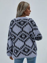 Geometric Print Chunky Knit Sweater - SHE BADDY© ONLINE WOMEN FASHION & CLOTHING STORE