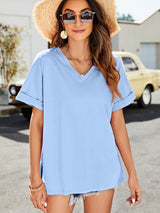 High-Low Side Slit V-Neck Tee - SHE BADDY© ONLINE WOMEN FASHION & CLOTHING STORE