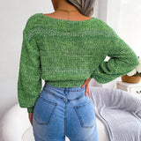 Heathered Surplice Cropped Sweater - SHE BADDY© ONLINE WOMEN FASHION & CLOTHING STORE