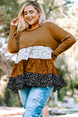 Plus Size Animal Print Color Block Ribbed Babydoll Top - SHE BADDY© ONLINE WOMEN FASHION & CLOTHING STORE