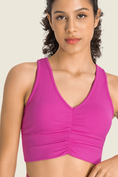 Gathered Detail Halter Neck Sports Bra - SHE BADDY© ONLINE WOMEN FASHION & CLOTHING STORE