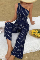 Polka Dot One-Shoulder Jumpsuit - SHE BADDY© ONLINE WOMEN FASHION & CLOTHING STORE