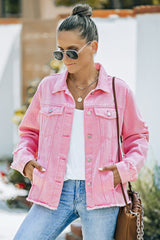 Distressed Raw Hem Denim Jacket - SHE BADDY© ONLINE WOMEN FASHION & CLOTHING STORE