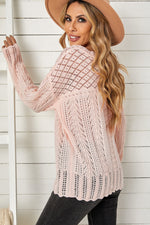 Openwork Scalloped Trim Knit Top - SHE BADDY© ONLINE WOMEN FASHION & CLOTHING STORE