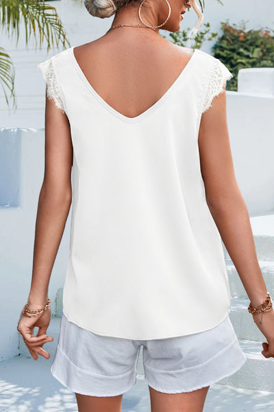 Lace Detail Eyelash Trim V-Neck Tank - SHE BADDY© ONLINE WOMEN FASHION & CLOTHING STORE