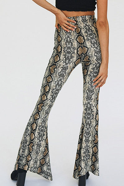 Snakeskin Print Flare Pants - SHE BADDY© ONLINE WOMEN FASHION & CLOTHING STORE