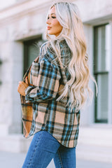 Plaid Curved Hem Shirt Jacket with Breast Pockets - SHE BADDY© ONLINE WOMEN FASHION & CLOTHING STORE