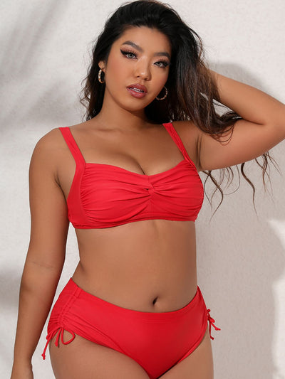 Plus Size Twist Front Tied Bikini Set - SHE BADDY© ONLINE WOMEN FASHION & CLOTHING STORE