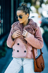 Plush Lining Suede Double-Breasted Jacket - SHE BADDY© ONLINE WOMEN FASHION & CLOTHING STORE