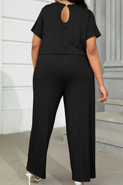 Plus Size Drawstring Waist Short Sleeve Jumpsuit - SHE BADDY© ONLINE WOMEN FASHION & CLOTHING STORE