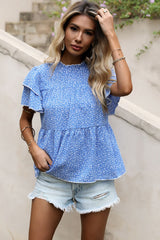 Ditsy Floral Layered Flutter Sleeve Blouse - SHE BADDY© ONLINE WOMEN FASHION & CLOTHING STORE
