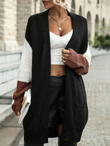 Tricolor Dropped Shoulder Cardigan with Pockets - SHE BADDY© ONLINE WOMEN FASHION & CLOTHING STORE