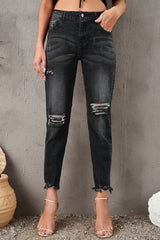 Stylish Distressed Cropped Jeans - SHE BADDY© ONLINE WOMEN FASHION & CLOTHING STORE