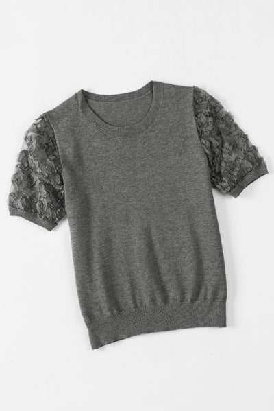 Applique Short Sleeve Knit Top - SHE BADDY© ONLINE WOMEN FASHION & CLOTHING STORE
