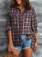 Plaid Slit High-Low Shirt with Pockets - SHE BADDY© ONLINE WOMEN FASHION & CLOTHING STORE