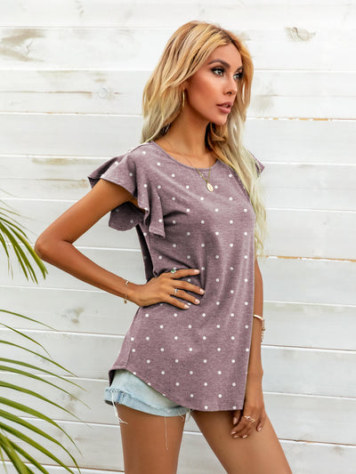 Round Neck Butterfly Sleeve Top - SHE BADDY© ONLINE WOMEN FASHION & CLOTHING STORE