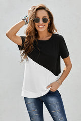 Two-Tone Round Neck Tee - SHE BADDY© ONLINE WOMEN FASHION & CLOTHING STORE