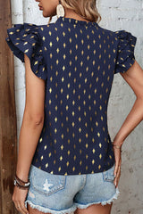 Printed Flutter Sleeve Notched Neck Blouse - SHE BADDY© ONLINE WOMEN FASHION & CLOTHING STORE