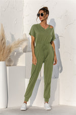 Cut Out V-neck Drawstring Jumpsuit - SHE BADDY© ONLINE WOMEN FASHION & CLOTHING STORE