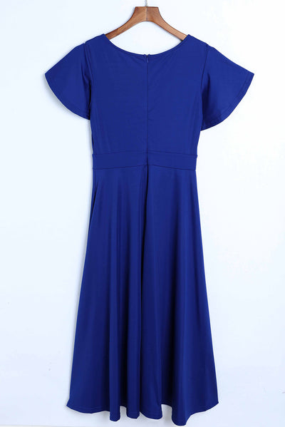 Flutter Sleeve Surplice Midi Dress - SHE BADDY© ONLINE WOMEN FASHION & CLOTHING STORE