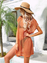Side Slit Plunge Openwork Cover-Up - SHE BADDY© ONLINE WOMEN FASHION & CLOTHING STORE