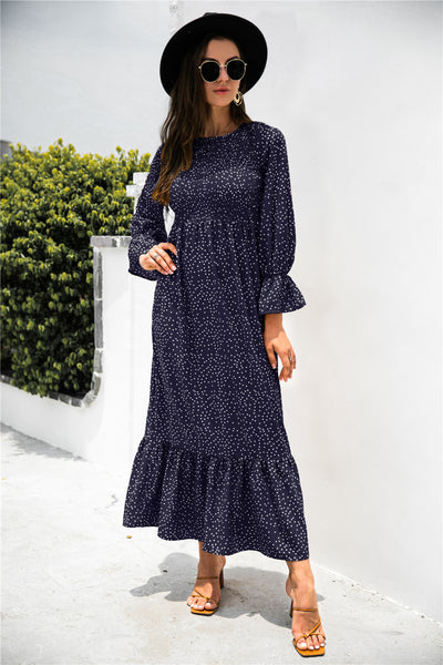 Printed Puff Sleeve Ruffle Maxi Dress - SHE BADDY© ONLINE WOMEN FASHION & CLOTHING STORE