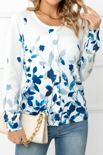 Floral Button Front Round Neck Cardigan - SHE BADDY© ONLINE WOMEN FASHION & CLOTHING STORE