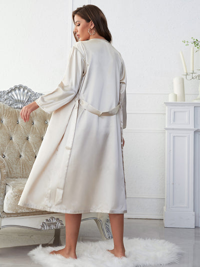 Satin V-Neck Cami, Shorts, and Belted Robe Pajama Set - SHE BADDY© ONLINE WOMEN FASHION & CLOTHING STORE
