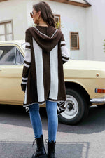 Striped Open Front Hooded Cardigan - SHE BADDY© ONLINE WOMEN FASHION & CLOTHING STORE