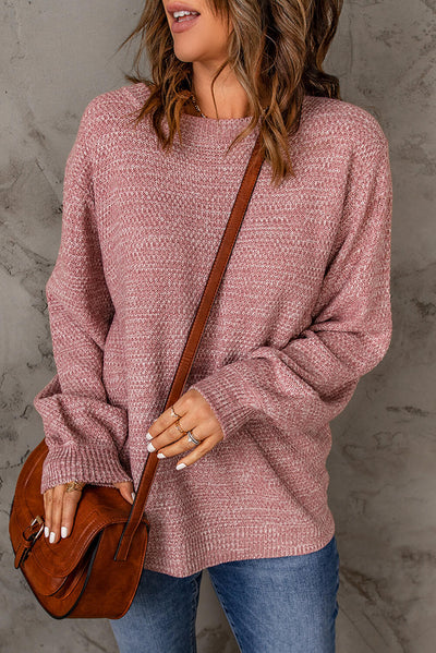 Heathered Dropped Shoulder Round Neck Sweater - SHE BADDY© ONLINE WOMEN FASHION & CLOTHING STORE