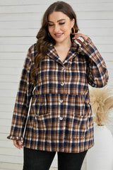 Plus Size Plaid Buttoned Collared Shacket - SHE BADDY© ONLINE WOMEN FASHION & CLOTHING STORE