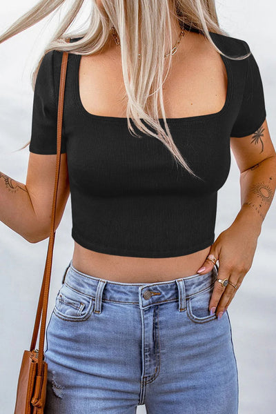 Square Neck Ribbed Crop Top - SHE BADDY© ONLINE WOMEN FASHION & CLOTHING STORE