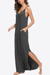 Split Spaghetti Strap Maxi Dress with Pockets - SHE BADDY© ONLINE WOMEN FASHION & CLOTHING STORE