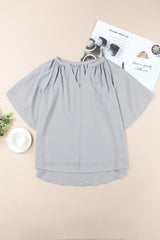 Gathered Detail Notched Neck Flutter Sleeve Top - SHE BADDY© ONLINE WOMEN FASHION & CLOTHING STORE