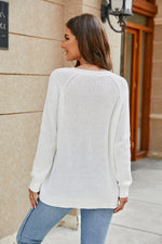 Raglan Sleeve Ribbed Trim Plunge Knit Top - SHE BADDY© ONLINE WOMEN FASHION & CLOTHING STORE